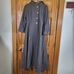 handmade Hooded maxi wool coat, retro wool coat vintage coat Womens size small